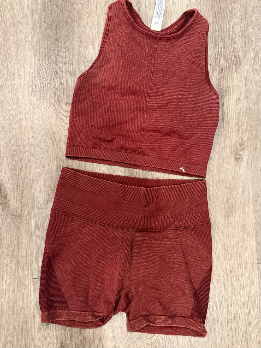 Target Women's Seamless Active Crop Top & Bike Shorts in Brick Red